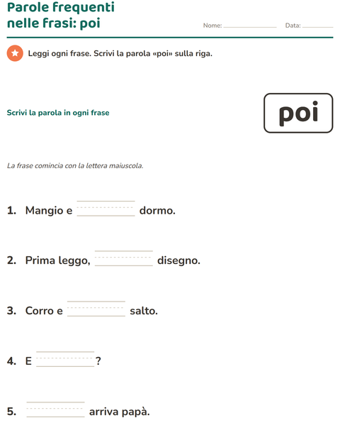 Anteprima della scheda di Parole frequenti per Scuola dell'infanzia (5-7 anni)