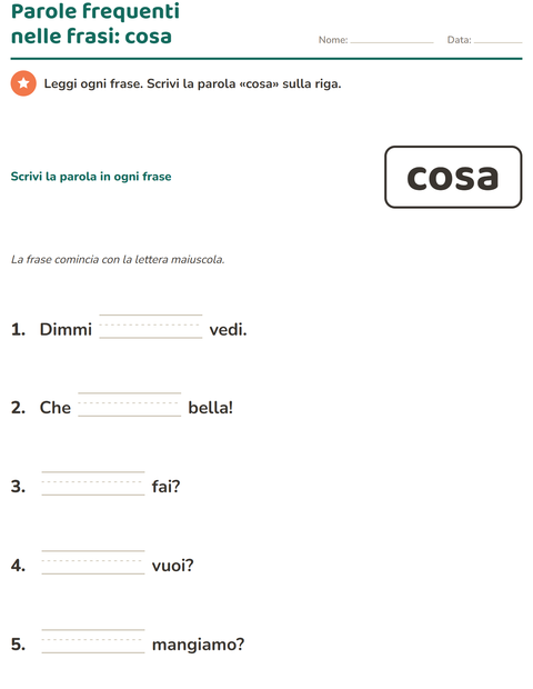 Anteprima della scheda di Parole frequenti per Scuola dell'infanzia (5-7 anni)