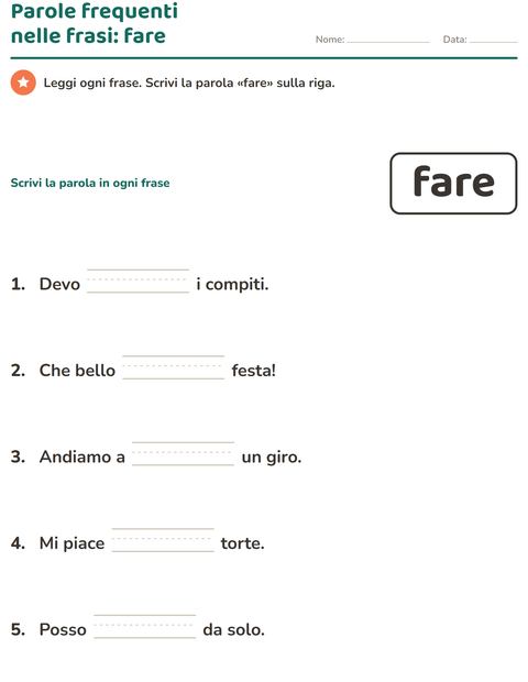 Anteprima della scheda di Parole frequenti per Scuola dell'infanzia (5-7 anni)