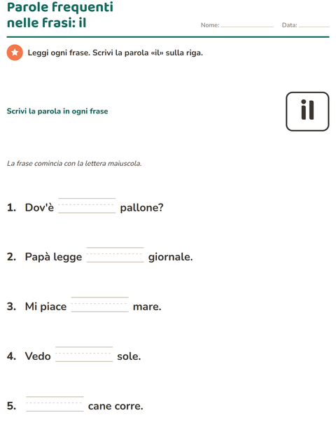 Anteprima della scheda di Parole frequenti per Scuola dell'infanzia (5-7 anni)