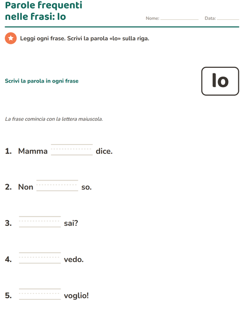 Anteprima della scheda di Parole frequenti per Scuola dell'infanzia (5-7 anni)