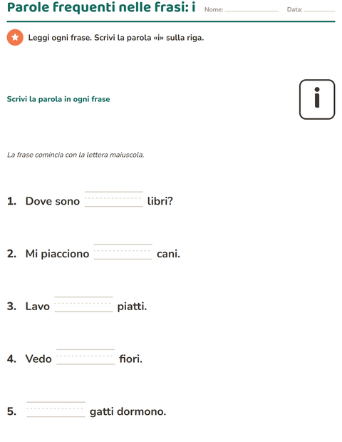 Anteprima della scheda di Parole frequenti per Scuola dell'infanzia (5-7 anni)
