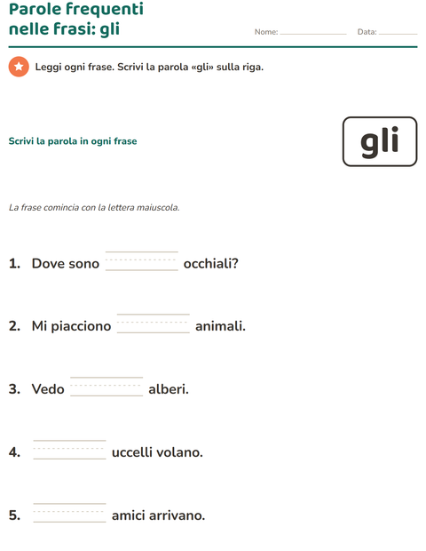 Anteprima della scheda di Parole frequenti per Scuola dell'infanzia (5-7 anni)