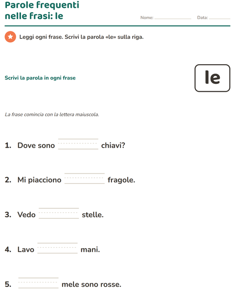 Anteprima della scheda di Parole frequenti per Scuola dell'infanzia (5-7 anni)