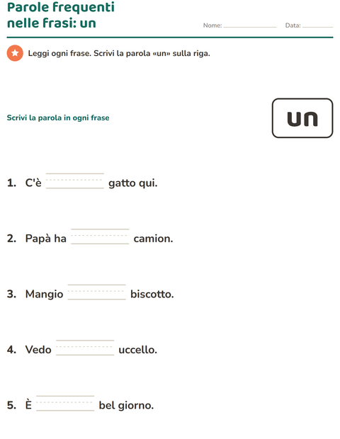 Anteprima della scheda di Parole frequenti per Scuola dell'infanzia (5-7 anni)