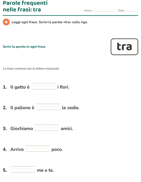 Anteprima della scheda di Parole frequenti per Scuola dell'infanzia (5-7 anni)
