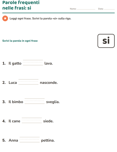 Anteprima della scheda di Parole frequenti per Scuola dell'infanzia (5-7 anni)