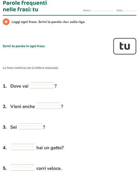Anteprima della scheda di Parole frequenti per Scuola dell'infanzia (5-7 anni)