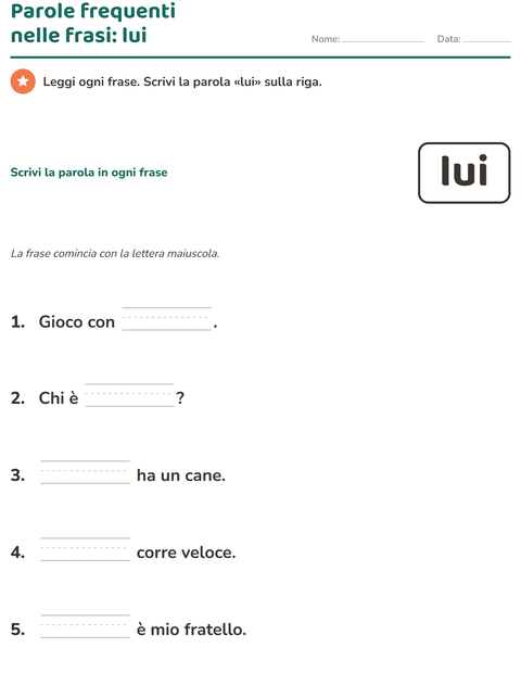Anteprima della scheda di Parole frequenti per Scuola dell'infanzia (5-7 anni)