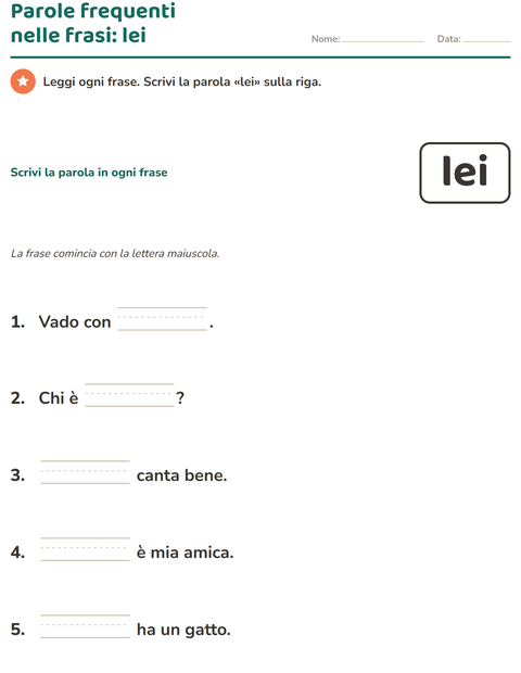 Anteprima della scheda di Parole frequenti per Scuola dell'infanzia (5-7 anni)