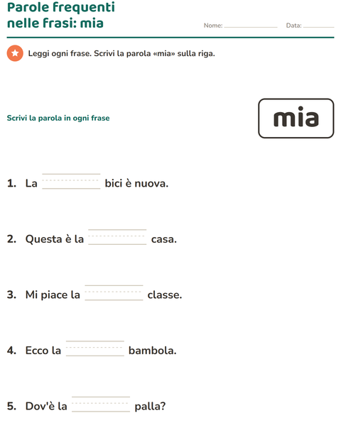 Anteprima della scheda di Parole frequenti per Scuola dell'infanzia (5-7 anni)