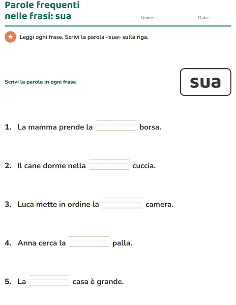 Anteprima della scheda di Parole frequenti per Scuola dell'infanzia (5-7 anni)
