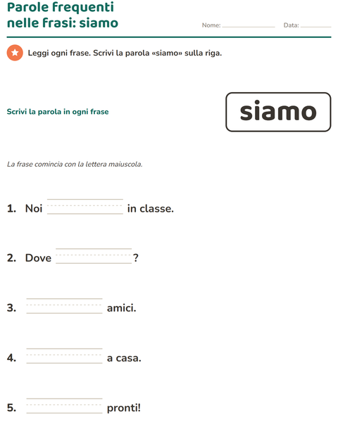 Anteprima della scheda di Parole frequenti per Scuola dell'infanzia (5-7 anni)