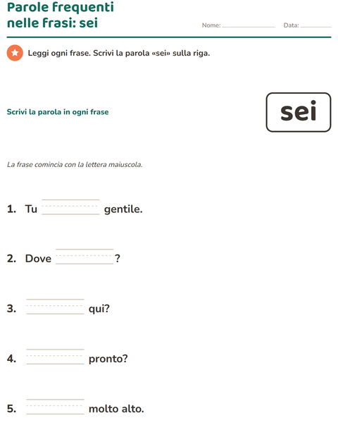 Anteprima della scheda di Parole frequenti per Scuola dell'infanzia (5-7 anni)