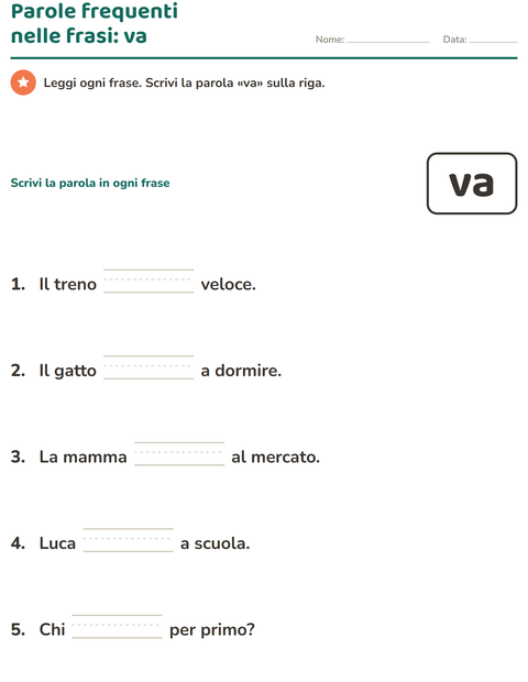 Anteprima della scheda di Parole frequenti per Scuola dell'infanzia (5-7 anni)