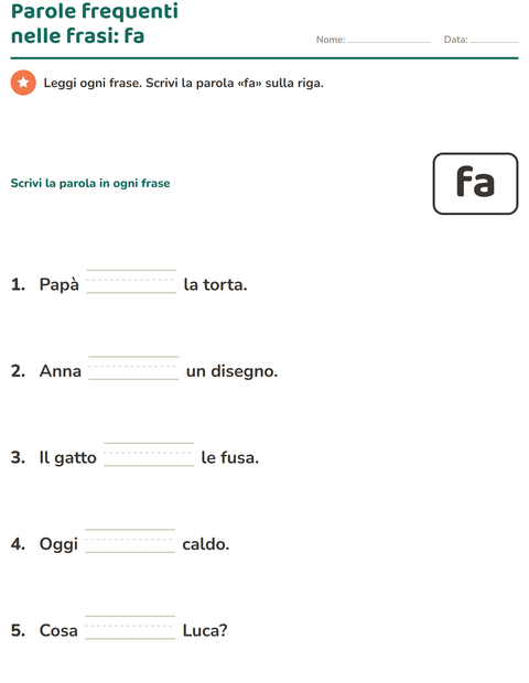 Anteprima della scheda di Parole frequenti per Scuola dell'infanzia (5-7 anni)