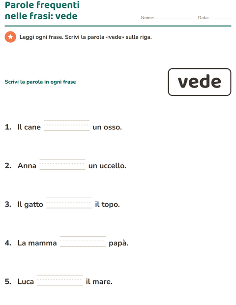 Anteprima della scheda di Parole frequenti per Scuola dell'infanzia (5-7 anni)
