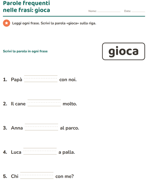 Anteprima della scheda di Parole frequenti per Scuola dell'infanzia (5-7 anni)