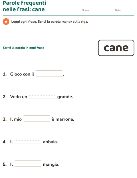 Anteprima della scheda di Parole frequenti per Scuola dell'infanzia (5-7 anni)