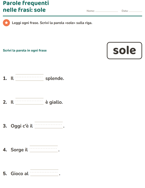 Anteprima della scheda di Parole frequenti per Scuola dell'infanzia (5-7 anni)