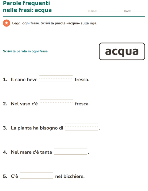 Anteprima della scheda di Parole frequenti per Scuola dell'infanzia (5-7 anni)