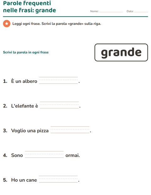 Anteprima della scheda di Parole frequenti per Scuola dell'infanzia (5-7 anni)