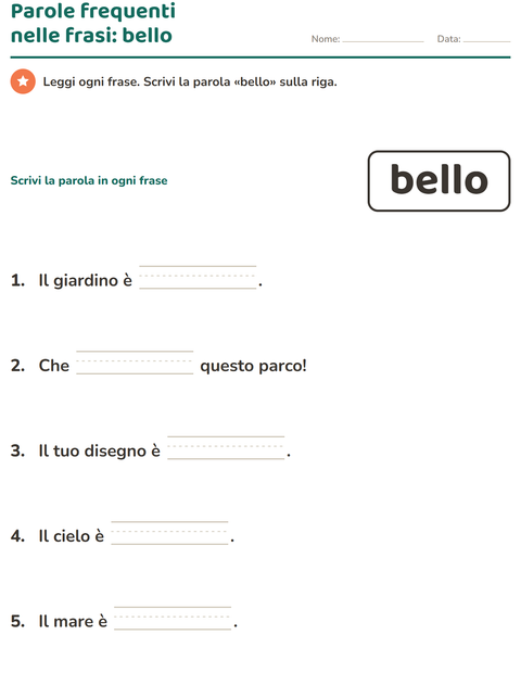 Anteprima della scheda di Parole frequenti per Scuola dell'infanzia (5-7 anni)