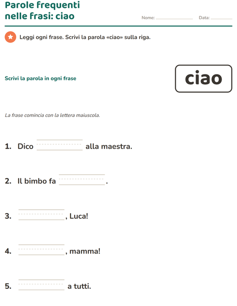 Anteprima della scheda di Parole frequenti per Scuola dell'infanzia (5-7 anni)