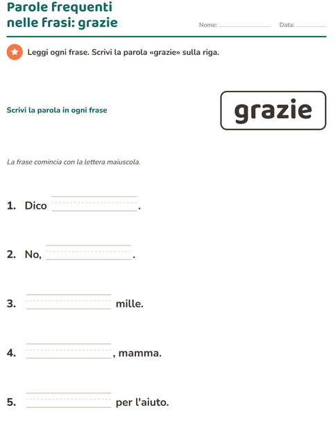 Anteprima della scheda di Parole frequenti per Scuola dell'infanzia (5-7 anni)