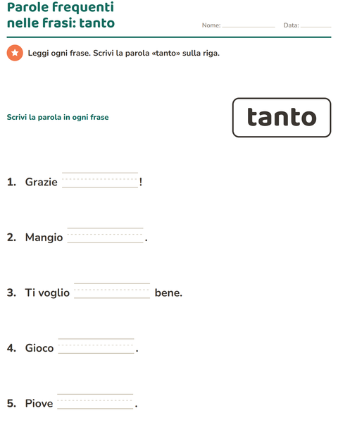 Anteprima della scheda di Parole frequenti per Scuola dell'infanzia (5-7 anni)
