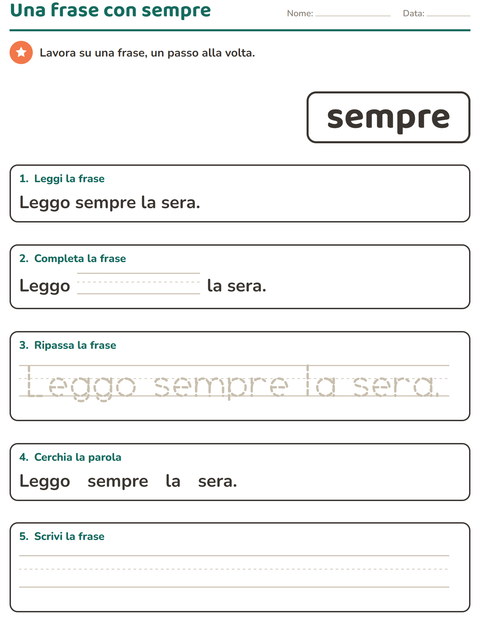 Anteprima della scheda di Parole frequenti per Scuola dell'infanzia (5-7 anni)