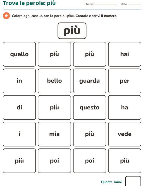 Anteprima della scheda di Parole frequenti per Scuola dell'infanzia (5-7 anni)