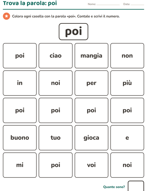 Anteprima della scheda di Parole frequenti per Scuola dell'infanzia (5-7 anni)