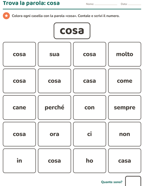 Anteprima della scheda di Parole frequenti per Scuola dell'infanzia (5-7 anni)