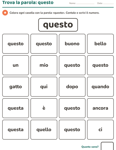 Anteprima della scheda di Parole frequenti per Scuola dell'infanzia (5-7 anni)