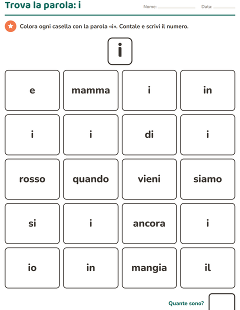 Anteprima della scheda di Parole frequenti per Scuola dell'infanzia (5-7 anni)
