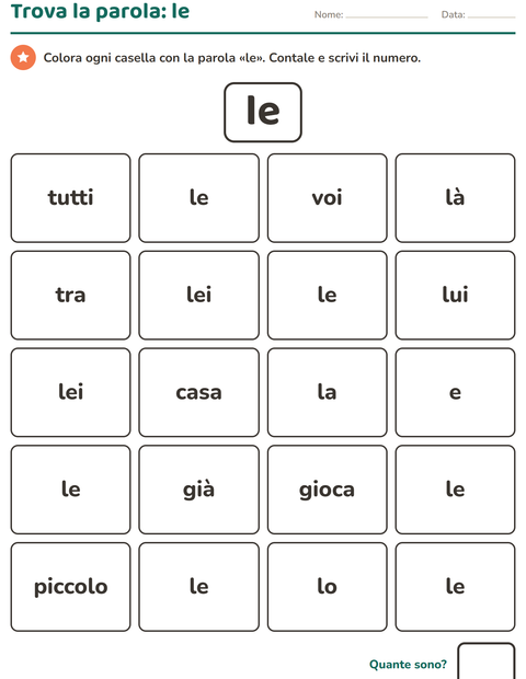 Anteprima della scheda di Parole frequenti per Scuola dell'infanzia (5-7 anni)