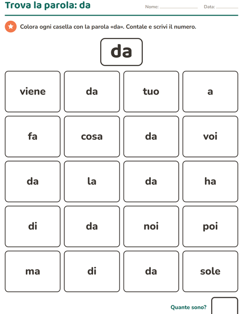 Anteprima della scheda di Parole frequenti per Scuola dell'infanzia (5-7 anni)
