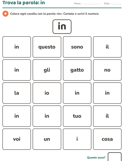 Anteprima della scheda di Parole frequenti per Scuola dell'infanzia (5-7 anni)