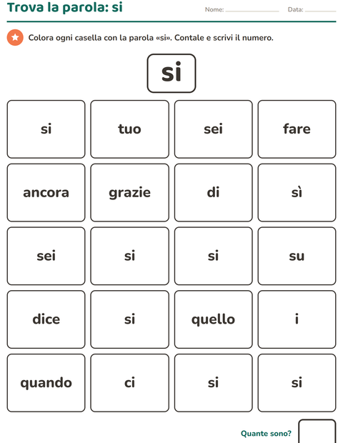 Anteprima della scheda di Parole frequenti per Scuola dell'infanzia (5-7 anni)