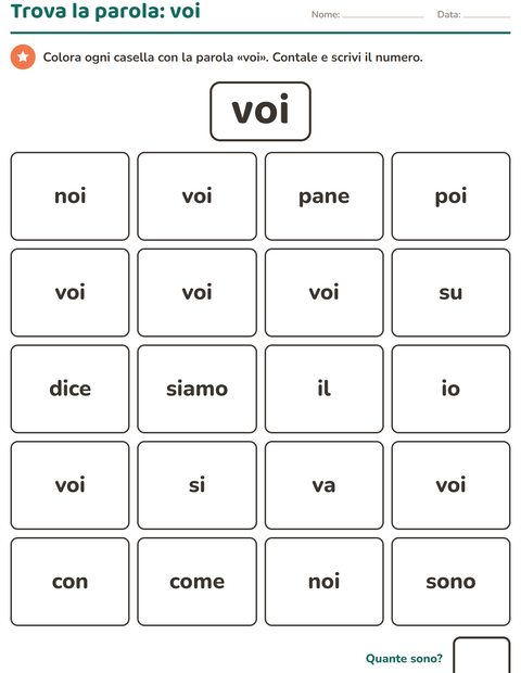 Anteprima della scheda di Parole frequenti per Scuola dell'infanzia (5-7 anni)