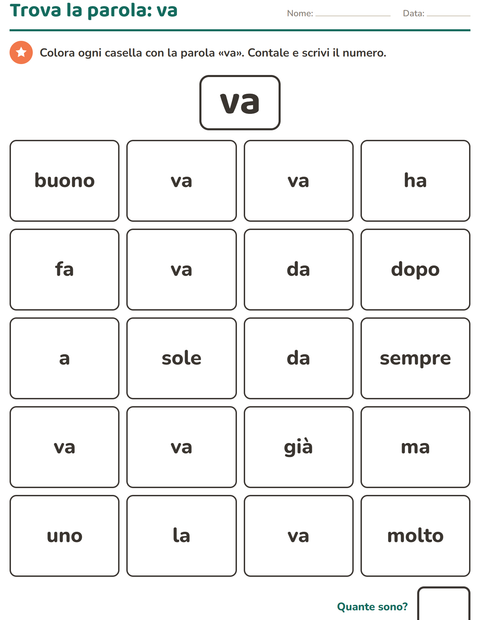 Anteprima della scheda di Parole frequenti per Scuola dell'infanzia (5-7 anni)