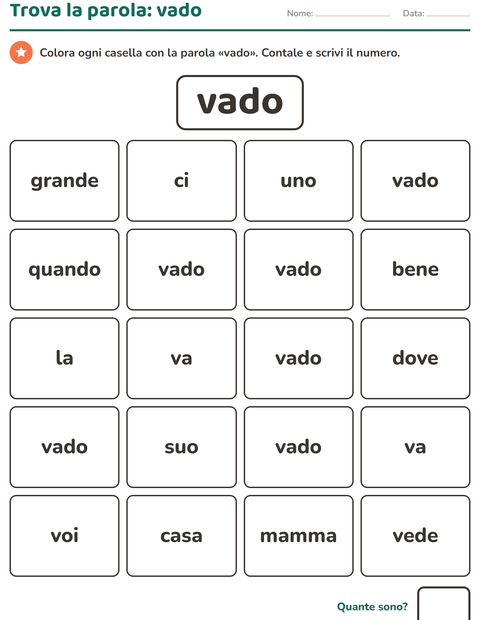 Anteprima della scheda di Parole frequenti per Scuola dell'infanzia (5-7 anni)