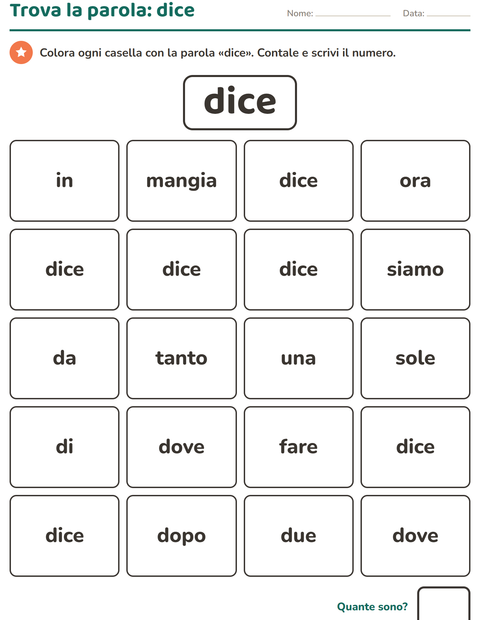 Anteprima della scheda di Parole frequenti per Scuola dell'infanzia (5-7 anni)