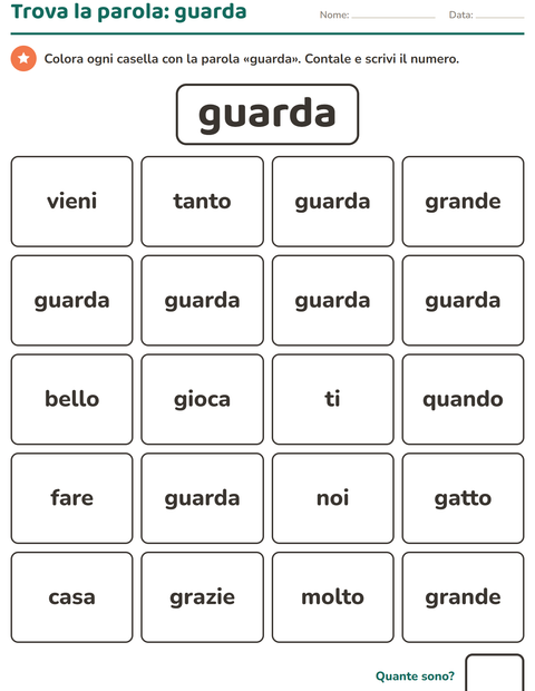 Anteprima della scheda di Parole frequenti per Scuola dell'infanzia (5-7 anni)