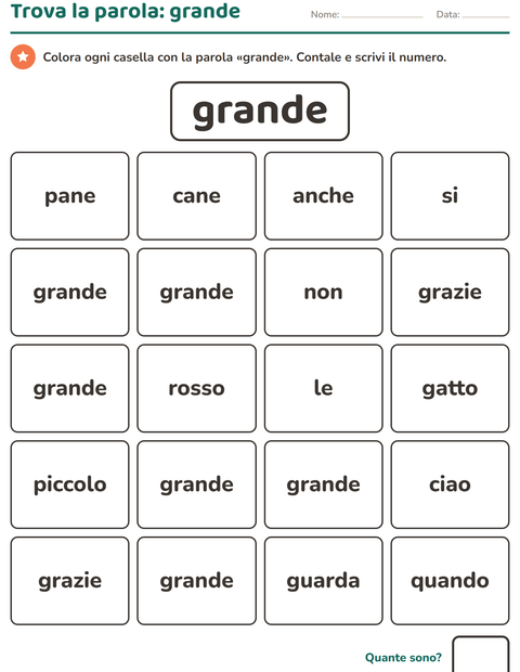 Anteprima della scheda di Parole frequenti per Scuola dell'infanzia (5-7 anni)