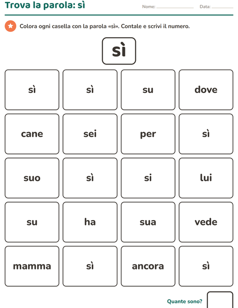 Anteprima della scheda di Parole frequenti per Scuola dell'infanzia (5-7 anni)