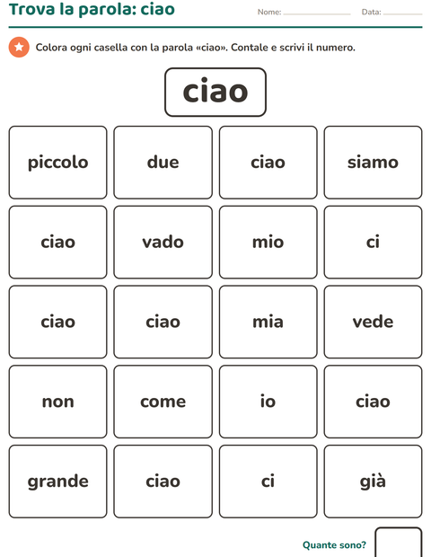 Anteprima della scheda di Parole frequenti per Scuola dell'infanzia (5-7 anni)