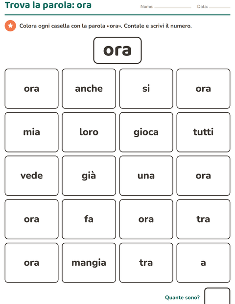 Anteprima della scheda di Parole frequenti per Scuola dell'infanzia (5-7 anni)