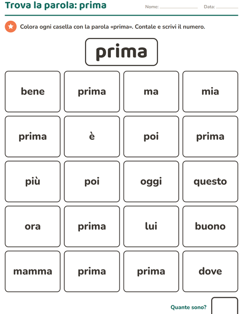 Anteprima della scheda di Parole frequenti per Scuola dell'infanzia (5-7 anni)